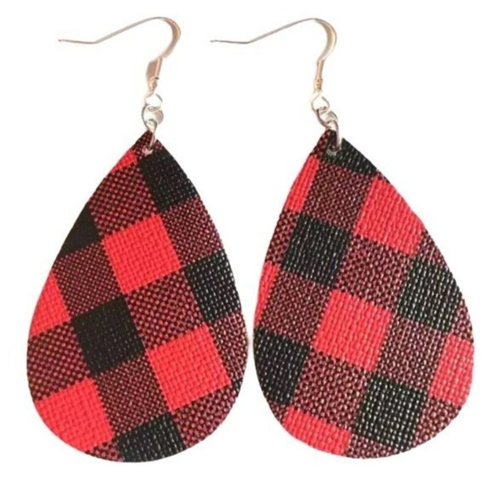 Buffalo Plaid Boho Teardrop Dangle Earrings
